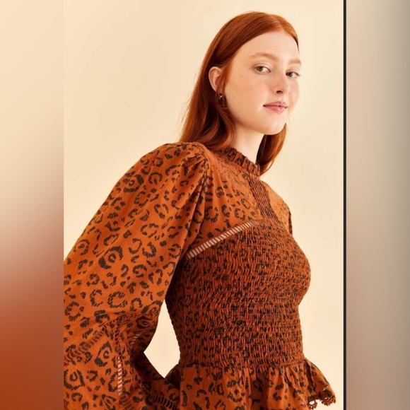 Farm Rio Leopard Smocked Blouse - Picture 5 of 6